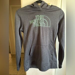 NWOT The North Face Charcoal Hoodie with Green Logo, women’s size Small